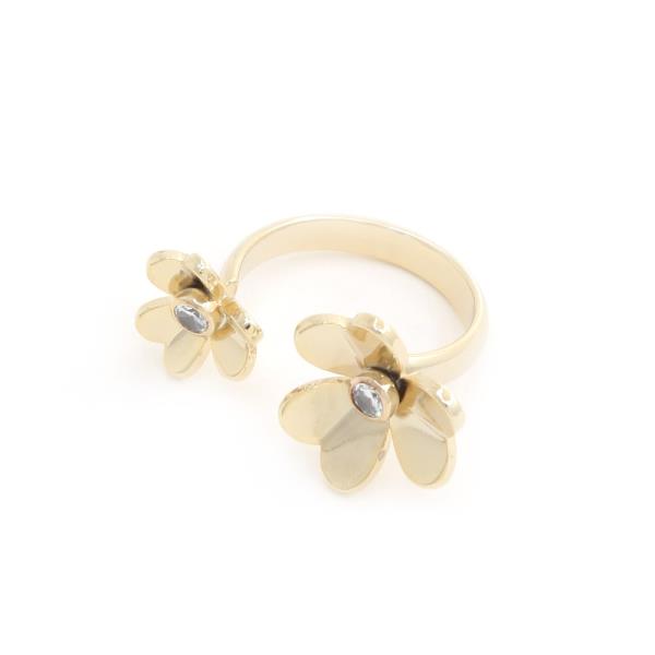 SODAJO DOUBLE FLOWER CZ ADJUSTABLE GOLD DIPPED RING