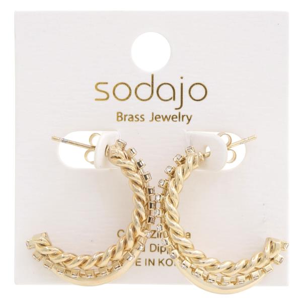 SODAJO ROPE RHINESTONE OPEN HOOP GOLD DIPPED EARRING