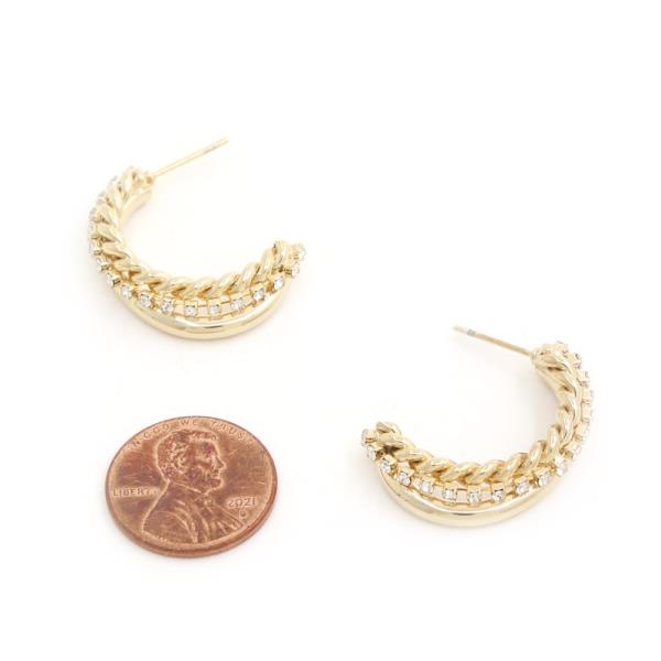 SODAJO ROPE RHINESTONE OPEN HOOP GOLD DIPPED EARRING