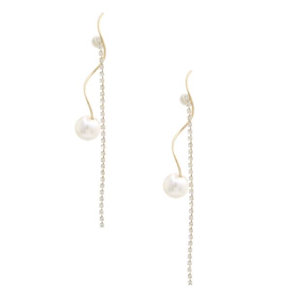 SODAJO PEARL BEAD RHINESTONE METAL BAR GOLD DIPPED EARRING