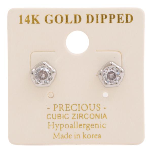 14K GOLD DIPPED CZ STONE STUD EARRING