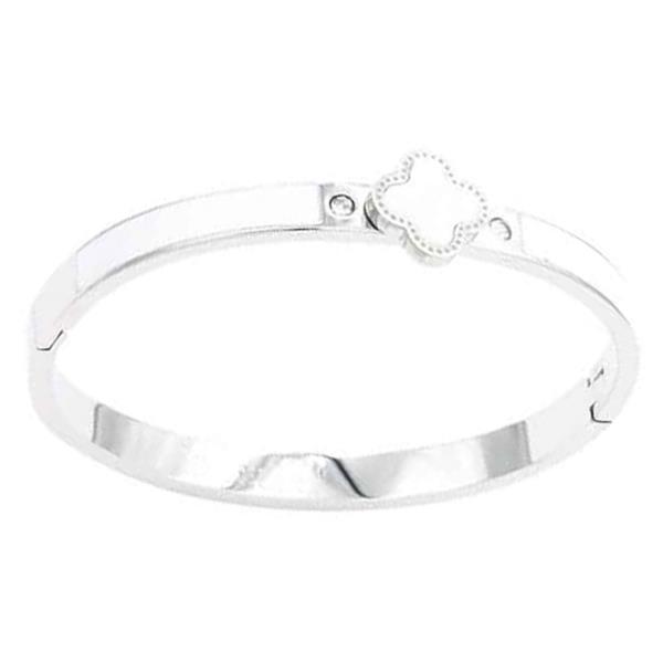 STAINLESS STEEL CLOVER HINGED BRACELET