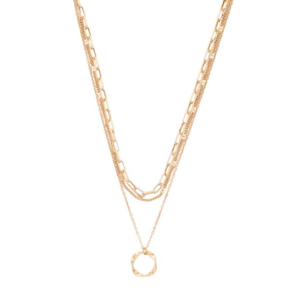 SODAJO 2 LAYERED METAL CHAIN ROUND PENDANT NECKLACE