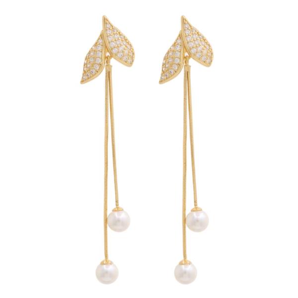 SODAJO GOLD DIPPED LEAF PEARL DROP EARRING