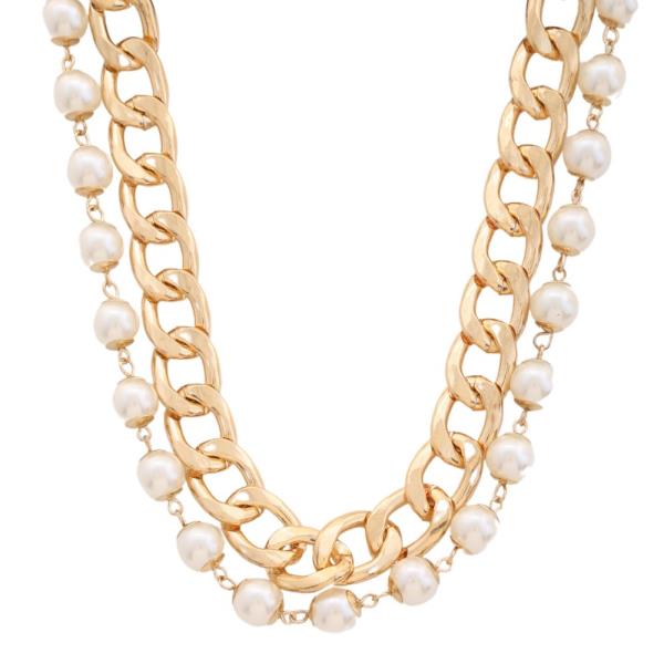 SDJ 2 LAYERED PEARL METAL CHAIN NECKLACE