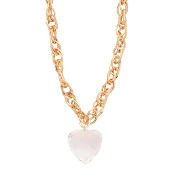 SDJ METAL CHAIN HEART STONE PENDANT NECKLACE