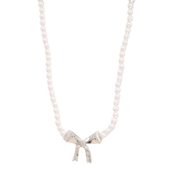 SDJ PEARL RIBBON BOW PENDANT NECKLACE