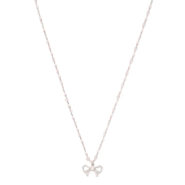 SDJ PEARL METAL CHAIN RIBBON BOW PENDANT NECKLACE