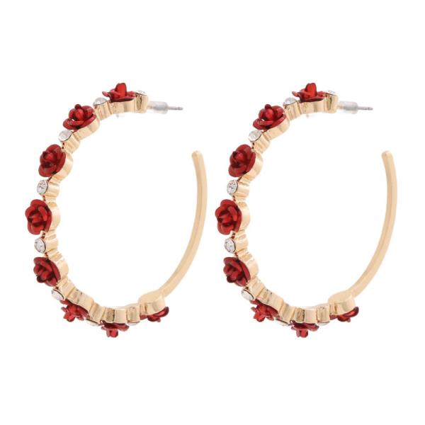 SDJ FLOWER RHINESTONE C HOOP EARRING