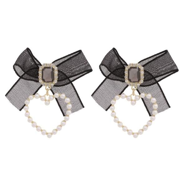 SDJ RIBBON HEART PEARL DANGLE EARRING