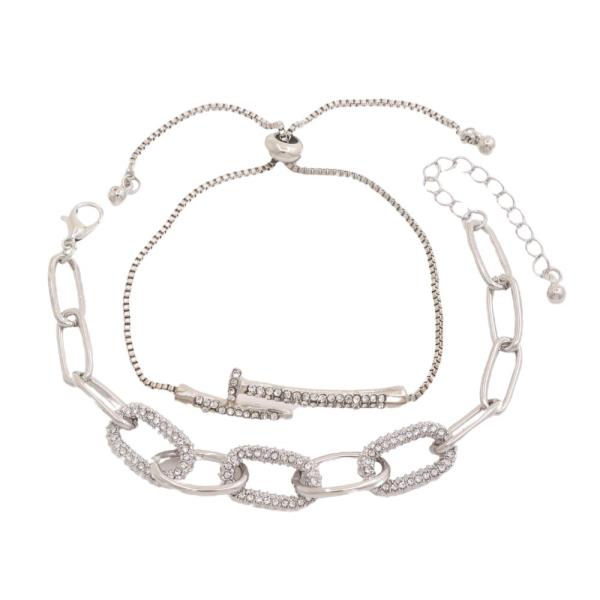 SDJ RHINESTONE MULTI METAL CHAIN BRACELET SET