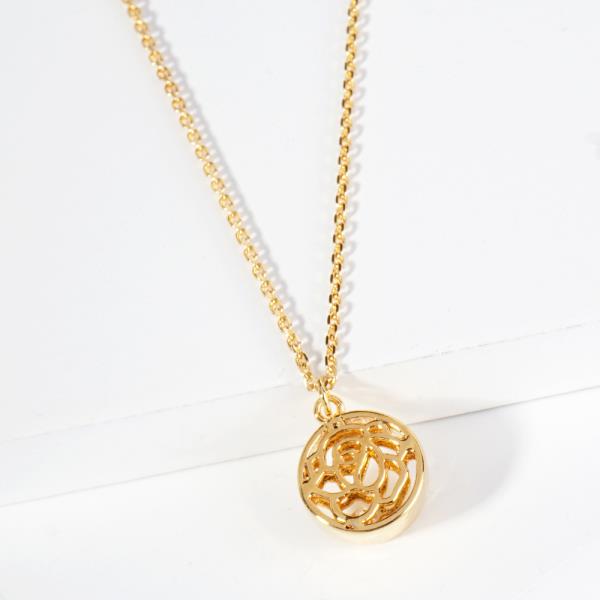 18K GOLD RHODIUM DIPPED NO BOUNDARIES ROUND ROSE NECKLACE