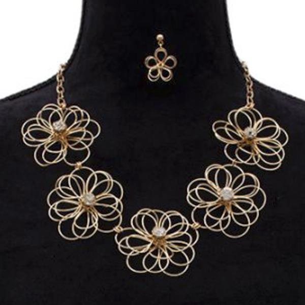 FLOWER METAL NECKLACE EARRING SET