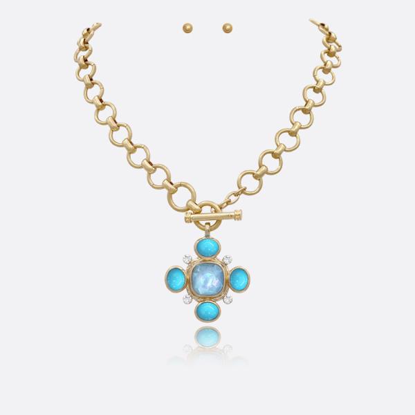 METAL PEARL CROSS PENDANT WATER RESISTANT NECKLACE SET