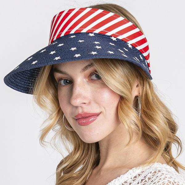 AMERICAN FLAG ROLL UP SUN VISOR WITH ADJUSTABLE ELASTIC BAND