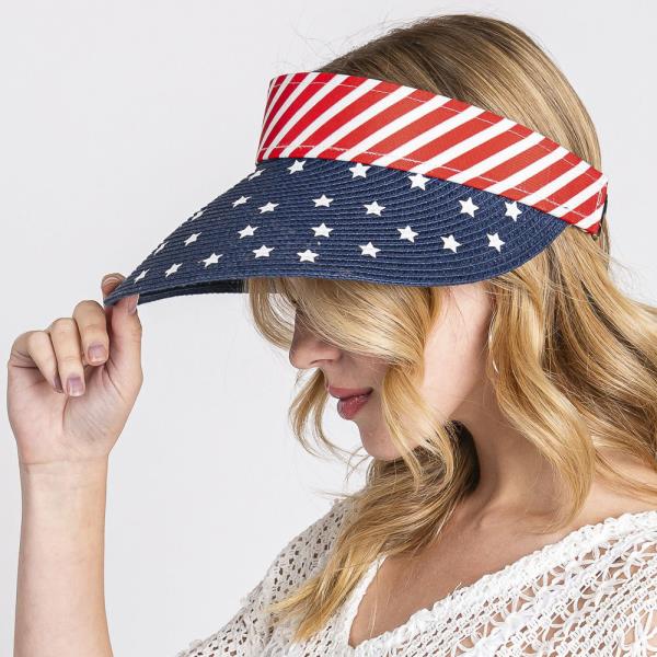 AMERICAN FLAG ROLL UP SUN VISOR WITH ADJUSTABLE ELASTIC BAND