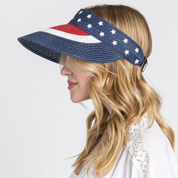 AMERICAN FLAG ROLL UP SUN VISOR WITH ADJUSTABLE ELASTIC BAND