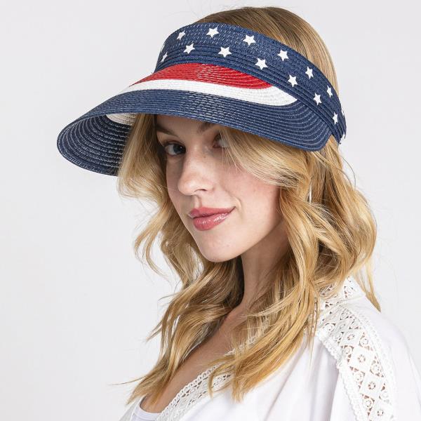 AMERICAN FLAG ROLL UP SUN VISOR WITH ADJUSTABLE ELASTIC BAND