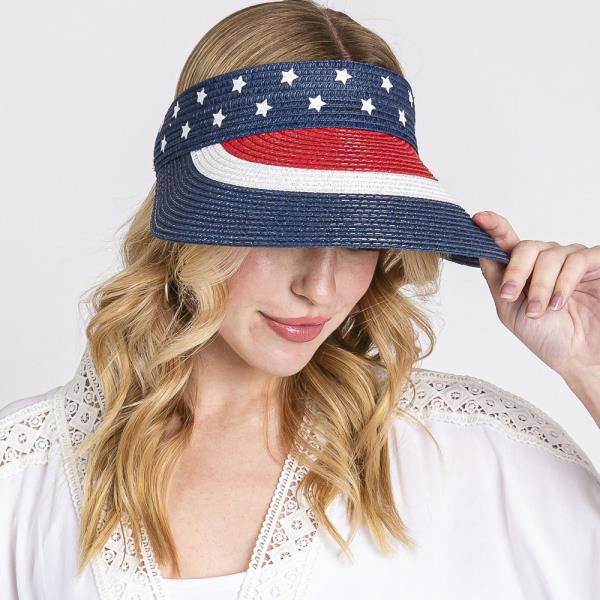 AMERICAN FLAG ROLL UP SUN VISOR WITH ADJUSTABLE ELASTIC BAND