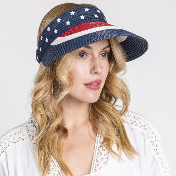 AMERICAN FLAG ROLL UP SUN VISOR WITH ADJUSTABLE ELASTIC BAND