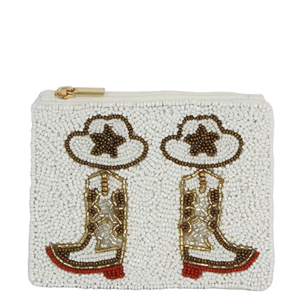 SEED BEAD WESTERN STYLE BOOTS COIN PURSE BAG