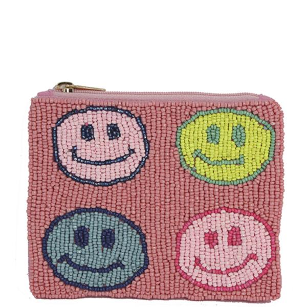 SEED BEAD HAPPY FACE COIN PURSE BAG