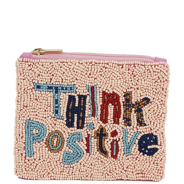 SEED BEAD THINK POSITIVE COIN PURSE BAG