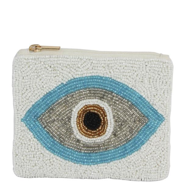 SEED BEAD EVIL EYE COIN PURSE BAG