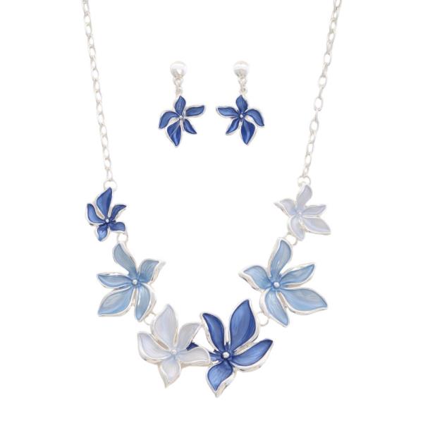 FLOWER METAL STATEMENT NECKLACE EARRING SET
