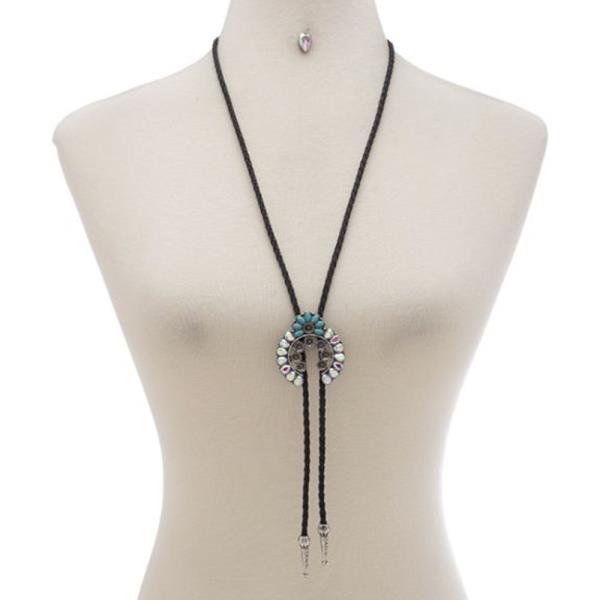 WESTERN STYLE TQ STONE LONG ADJUSTABLE NECKLACE EARRING SET