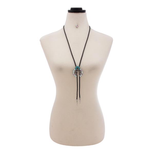 WESTERN STYLE TQ STONE LONG ADJUSTABLE NECKLACE EARRING SET