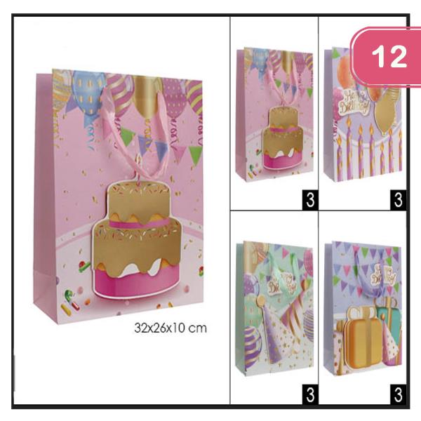 CAKE GIFT BOX HAPPY BIRTHDAY LARGE SIZE GIFT BAG (12 UNITS)