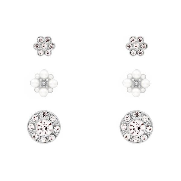 RHINESTONE PEARL STUD EARRING 3 PAIR SET