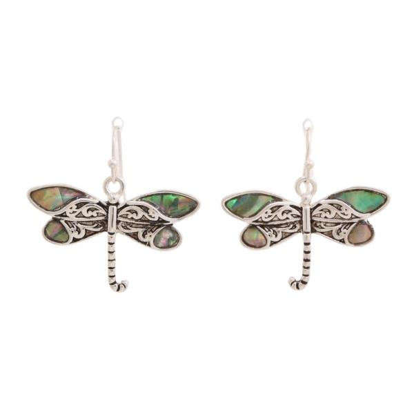 TAILORED DRAGONFLY W/ABALONE FISH HOOK EARRING