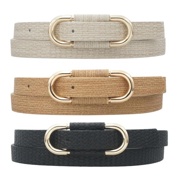 LOOP ACCENT OVAL BUCKLE SKINNY TRIO WEAVE BELT