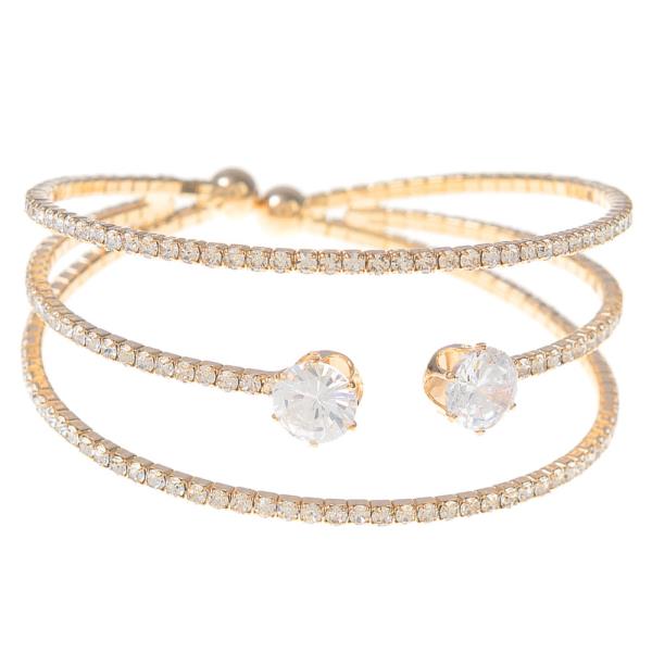 RHINESTONE CZ 3 ROW MEMORY WIRE BRACELET