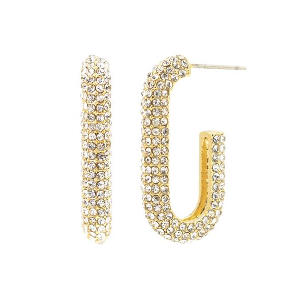 OPEN ELONGATED PAVE HOOP EARRING