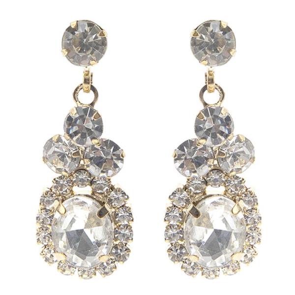 RHINESTONE CLOVER ROUND STONE EARRING