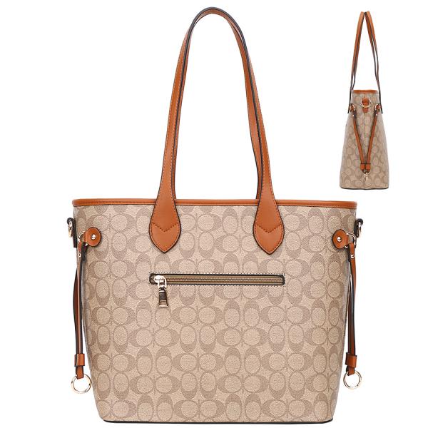 3IN1 OVAL PATTERN PRINT SHOULDER TOTE BAG W CROSSBODY AND WALLET SET