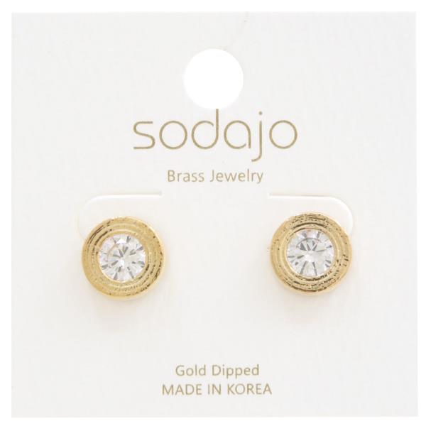SODAJO ROUND CRYSTAL GOLD DIPPED STUD EARRING