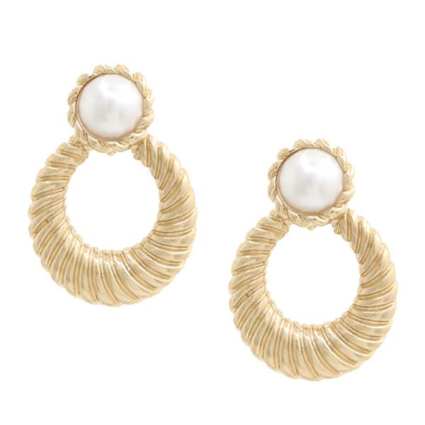 SODAJO PEARL BEAD ROUND METAL GOLD DIPPED EARRING
