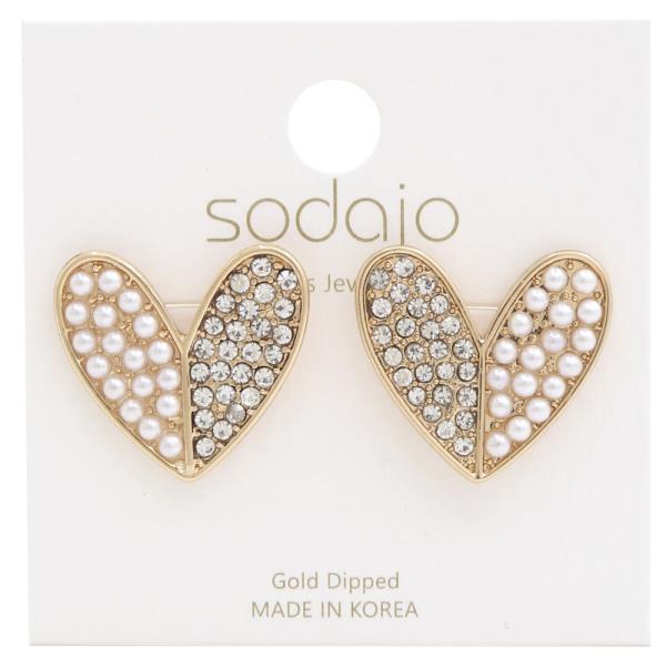 SODAJO HEART RHINESTONE PEARL GOLD DIPPED EARRING