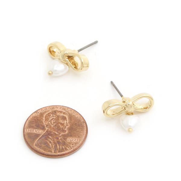 SODAJO BOW HEART BEAD GOLD DIPPED EARRING