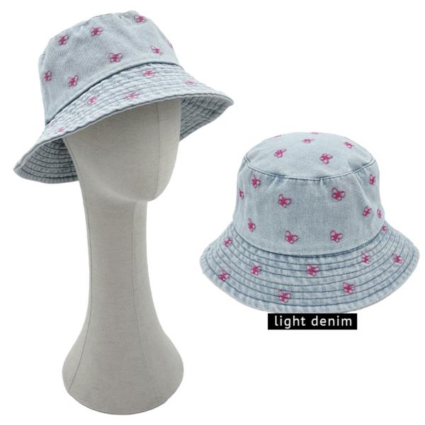 EMBROIDERED BUTTERFLY DENIM BUCKET HAT