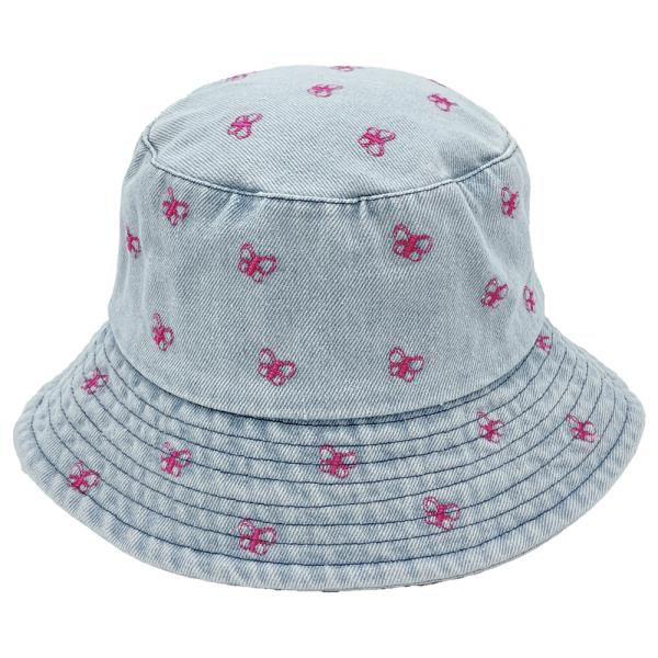 EMBROIDERED BUTTERFLY DENIM BUCKET HAT