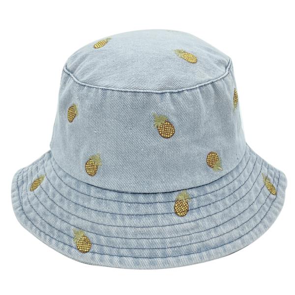 EMBROIDERED PINEAPPLE DENIM BUCKET HAT