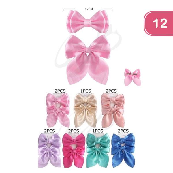 SILK HAIR BOW PINS SET (12 UNITS)