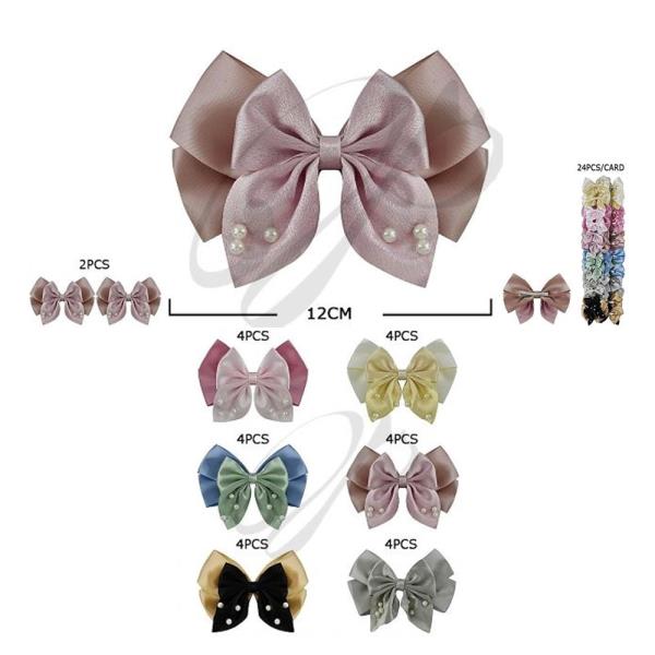 SILK PEARL HAIR BOW PINS (24 UNITS)