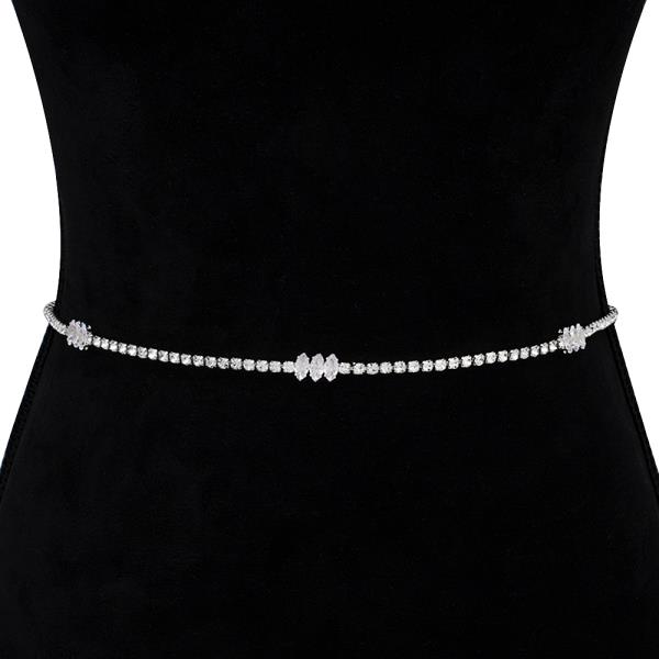 RHINESTONE CRYSTAL TRIPLE GEM DESIGN CHAIN HOOK BELT