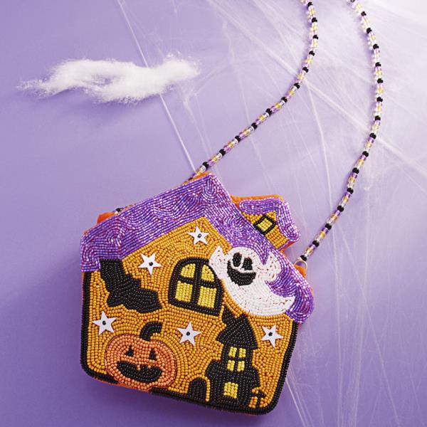 HAUNTED HOUSE SHAPED HAND CRAFTED BEADED KIDS CROSSBODY BAG
